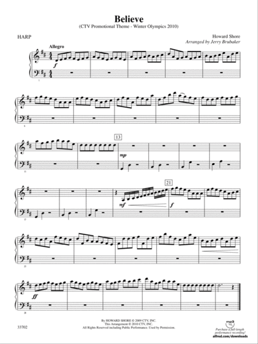 Believe (Winter Olympics 2010): Harp Full Orchestra scores gallery preview page 1
