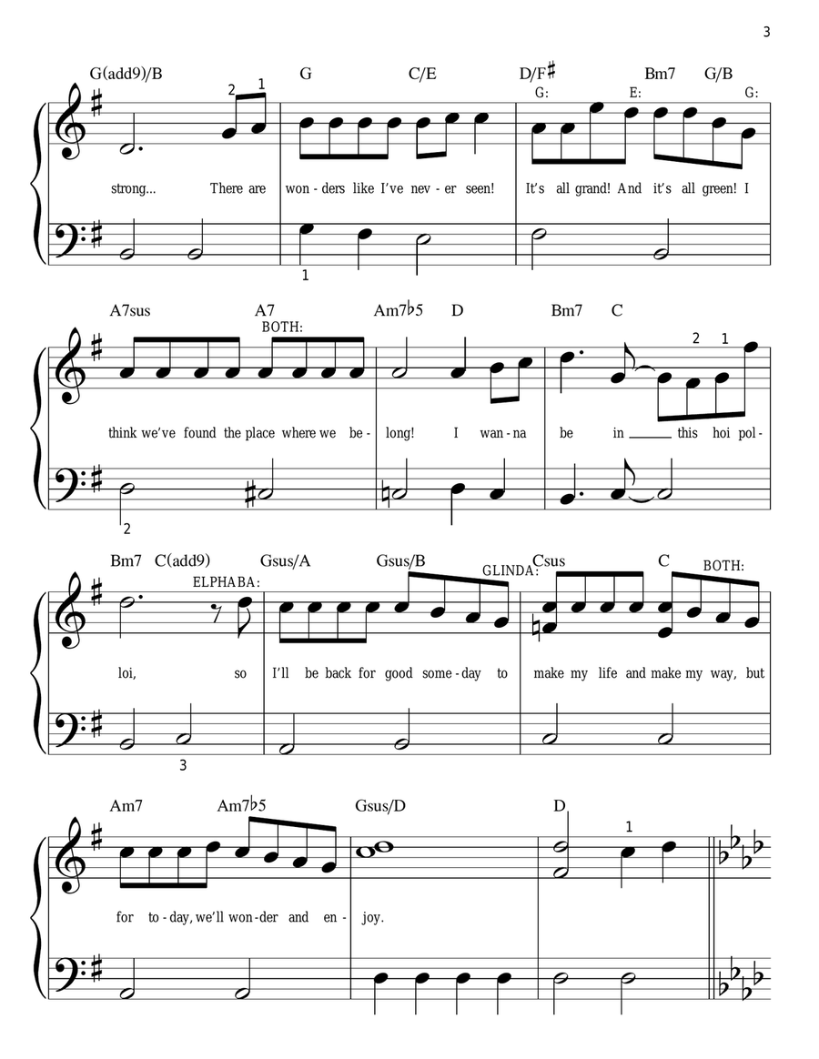 One Short Day (from Wicked) Easy Piano scores gallery preview page 3
