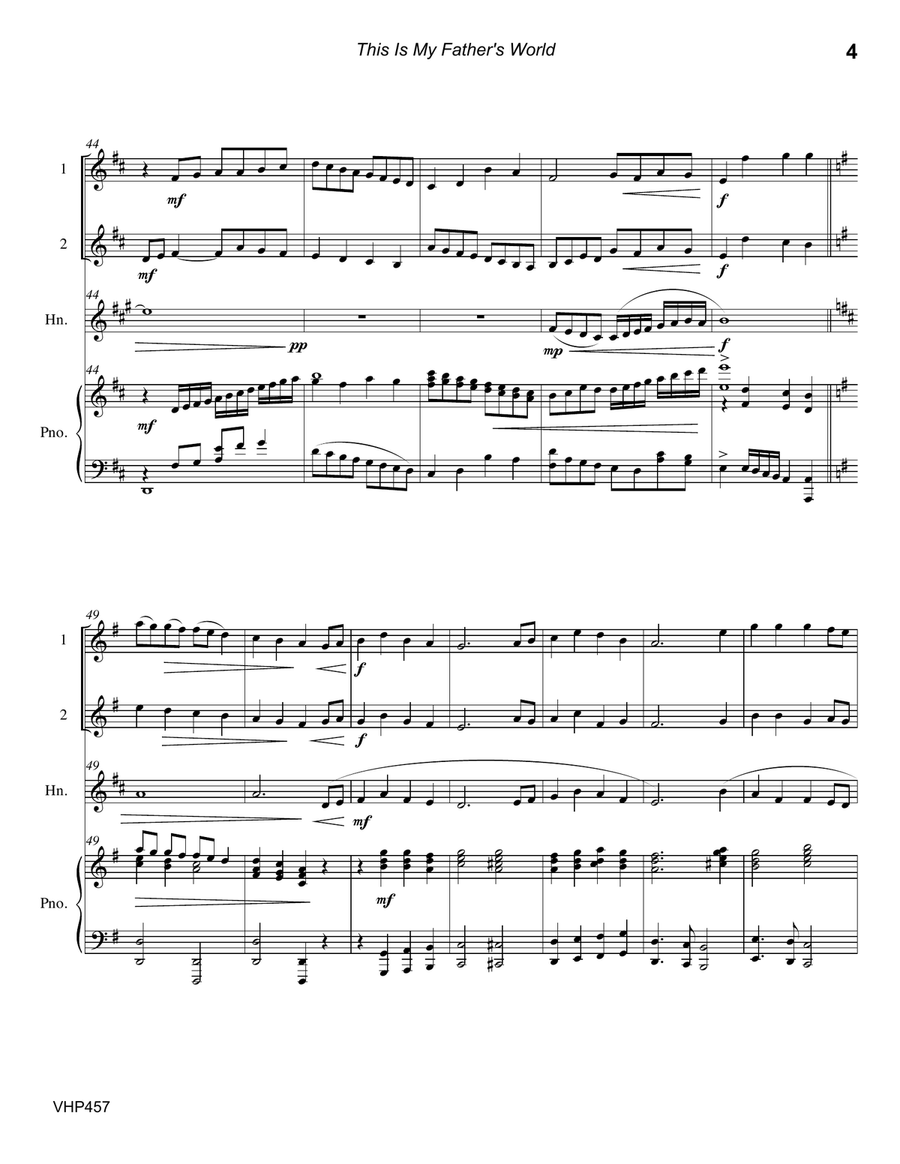THIS IS MY FATHER'S WORLD - 2 VIOLINS & HORN with Piano Accompaniment Small Ensemble scores gallery preview page 4