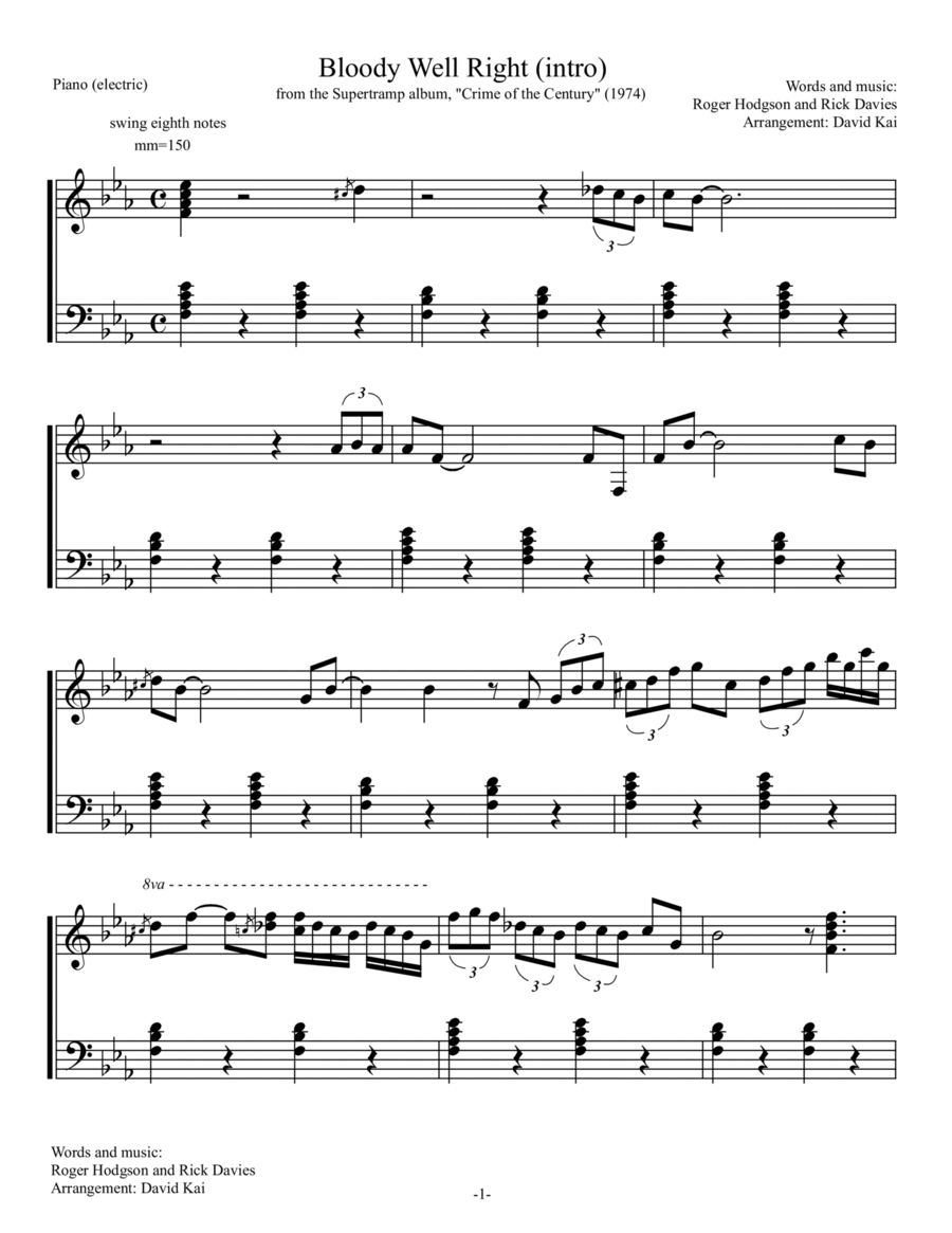 Bloody Well Right Piano Solo scores gallery preview page 1