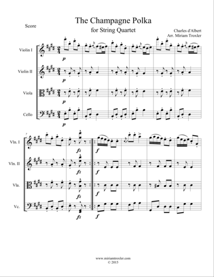 The Champange Polka for String Quartet String Quartet scores gallery preview page 1