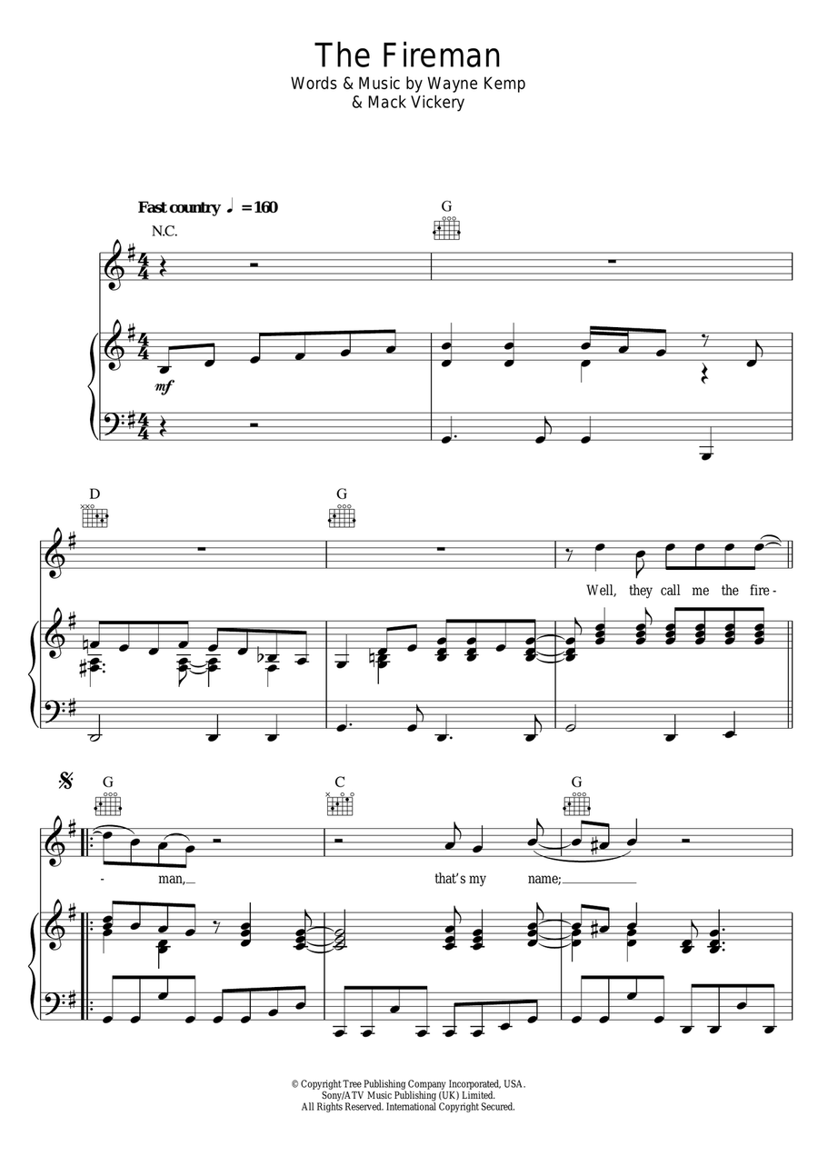 The Fireman Piano, Vocal scores gallery preview page 1