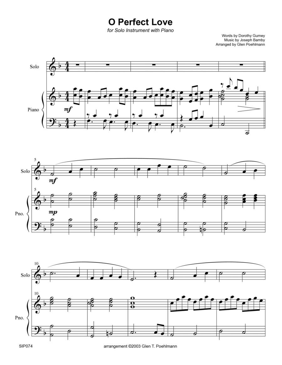 O PERFECT LOVE - SOLO INSTRUMENT with Piano Accompaniment (any Brass, Woodwind, String or Mallet Per Large Ensemble scores gallery preview page 1
