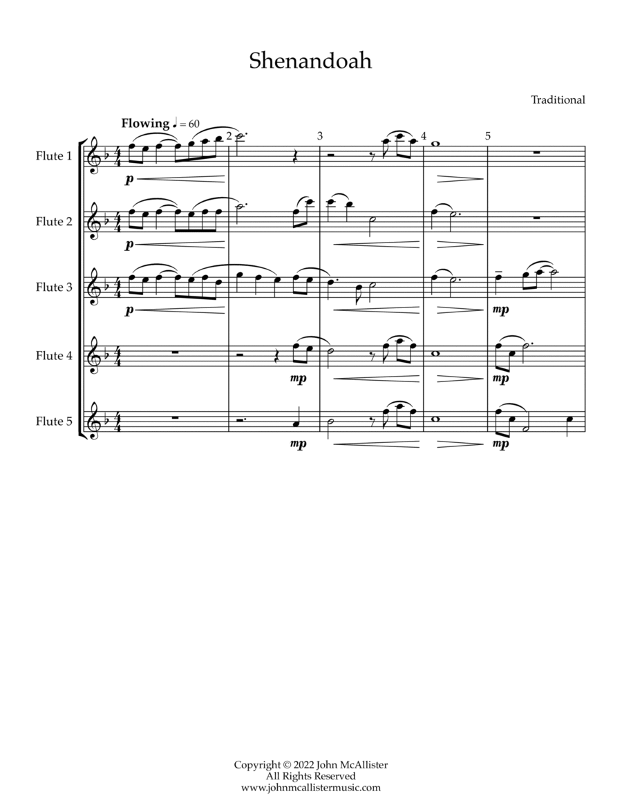 Shenandoah - for flute choir Flute Choir scores gallery preview page 1