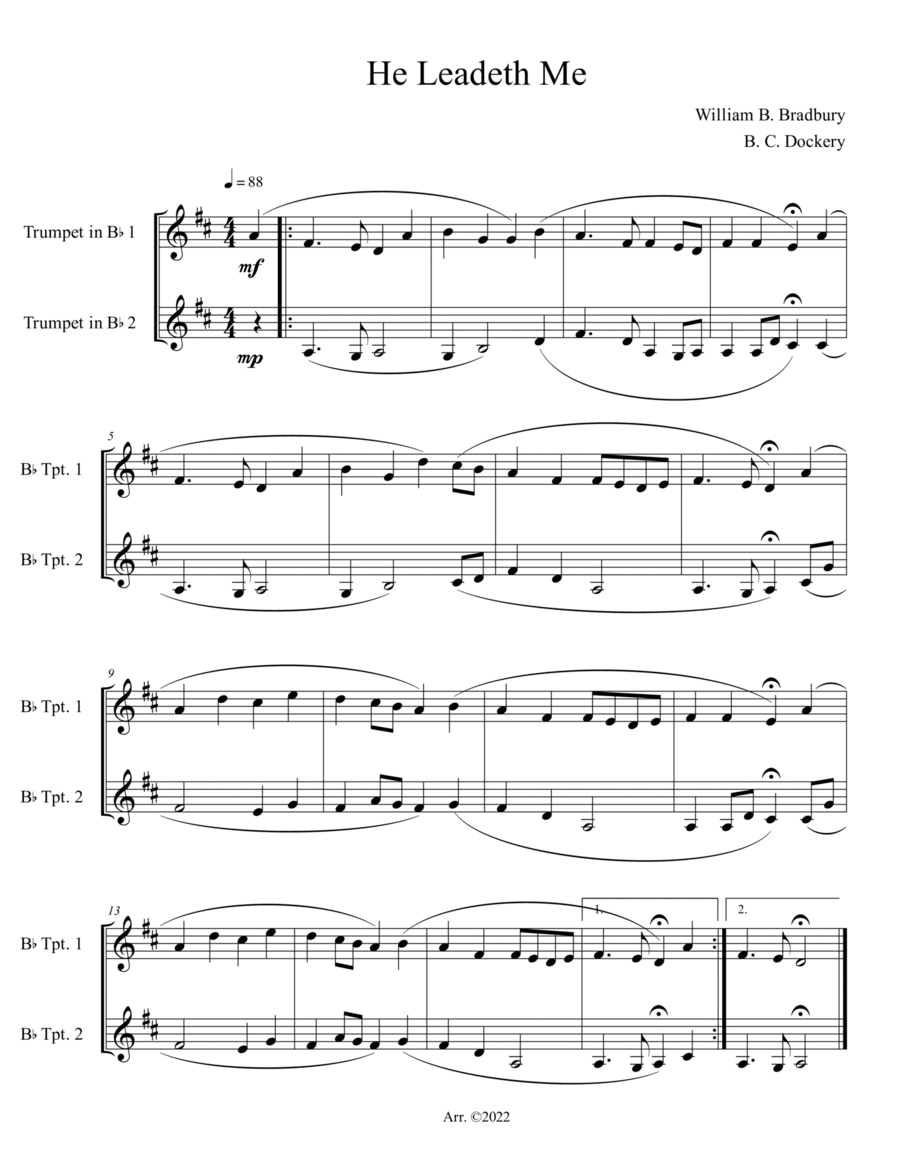 He Leadeth Me (Trumpet Duet) Trumpet Duet scores gallery preview page 1
