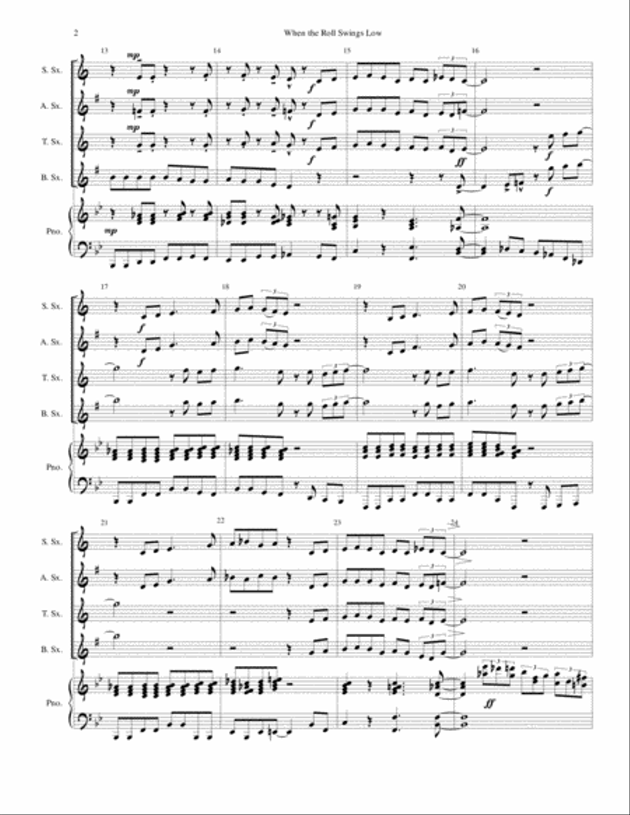 When the Roll Swings Low for Saxophone Quartet and Piano Small Ensemble scores gallery preview page 2