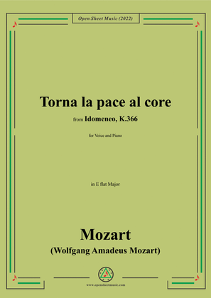 Book cover for Mozart-Torna la pace al core,in E flat Major,from 'Idomeneom,K.366',for Voice and Piano