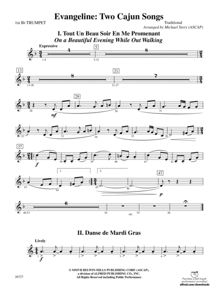Evangeline: Two Cajun Songs: 1st B-flat Trumpet