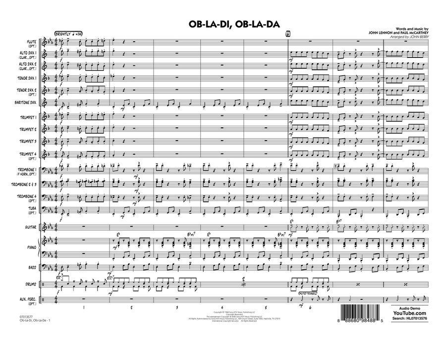 Ob-La-Di, Ob-La-Da (arr. John Berry) - Conductor Score (Full Score) Jazz Ensemble scores gallery preview page 1
