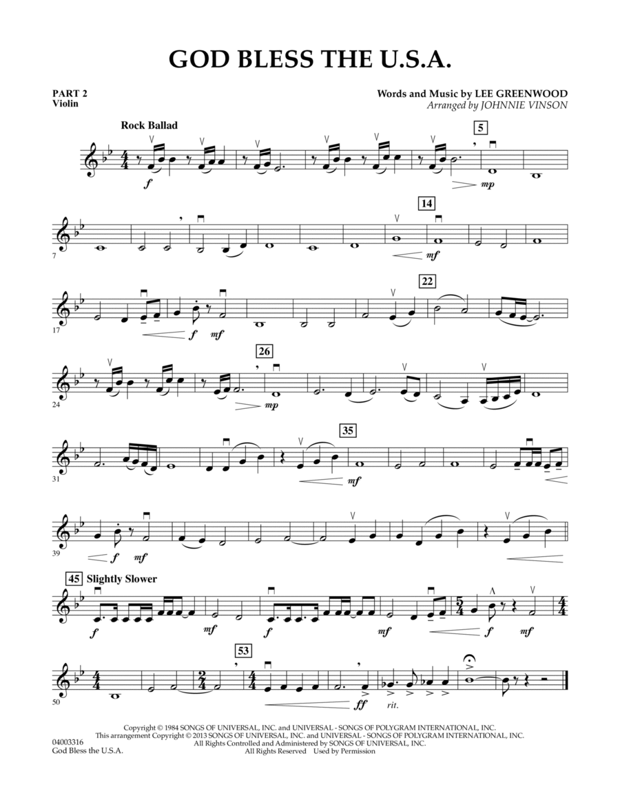 God Bless The U.S.A. - Pt.2 - Violin Concert Band scores gallery preview page 1