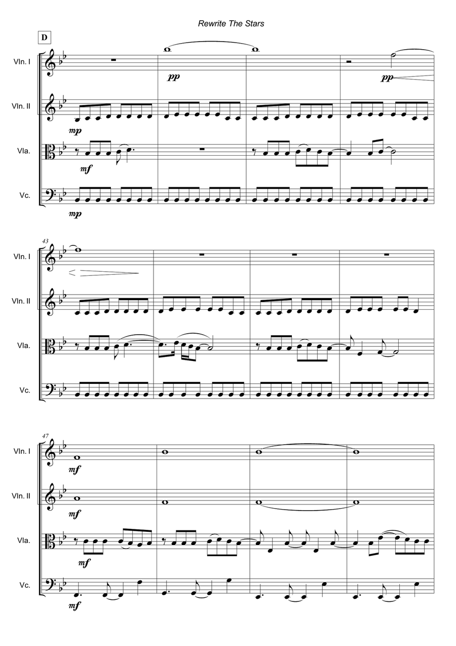 Rewrite The Stars String Quartet scores gallery preview page 6