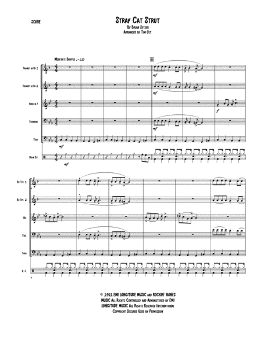 Stray Cat Strut Brass Ensemble scores gallery preview page 1