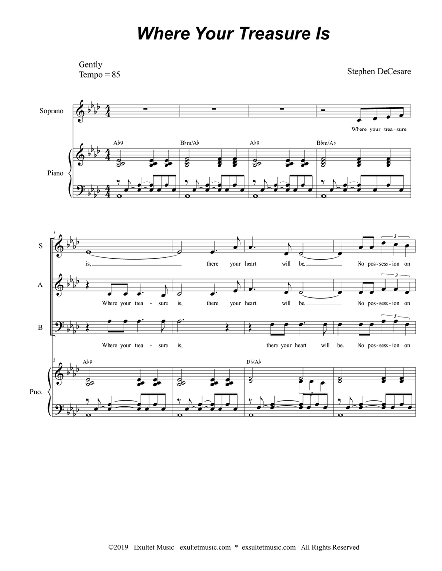 Where Your Treasure Is (SAB) 3-Part scores gallery preview page 1