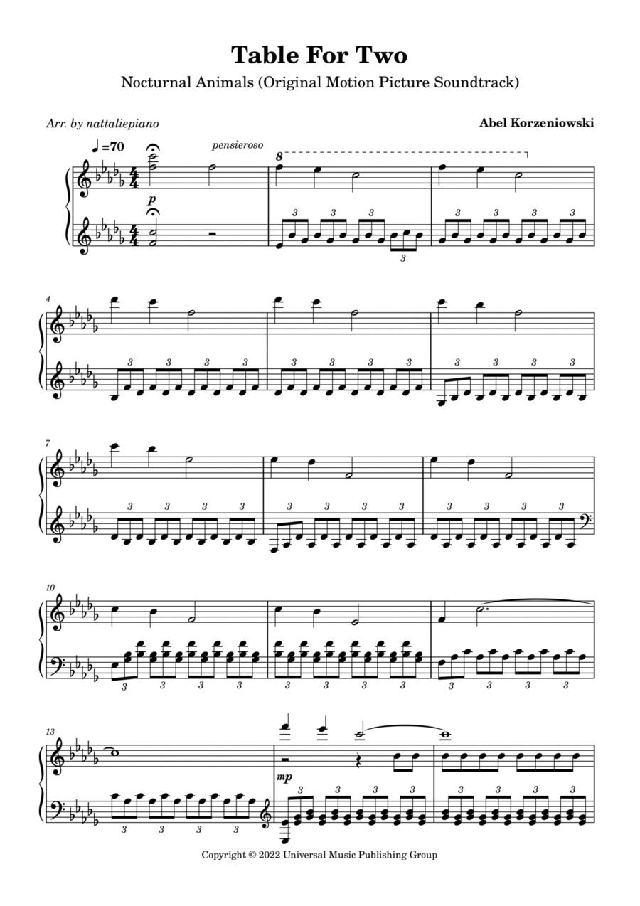 Table For Two Piano Solo scores gallery preview page 1
