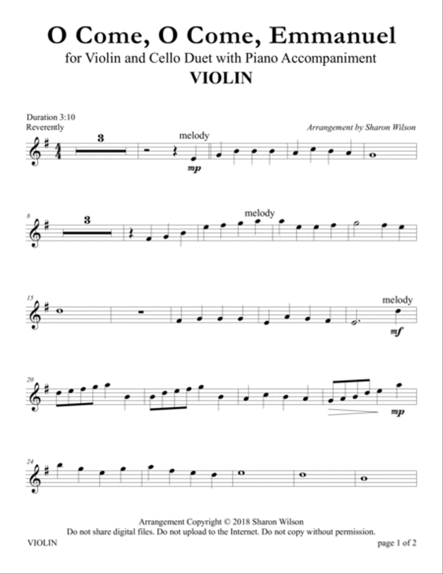 O Come, O Come, Emmanuel (for Violin and Cello Duet with Piano accompaniment) Piano Trio scores gallery preview page 3