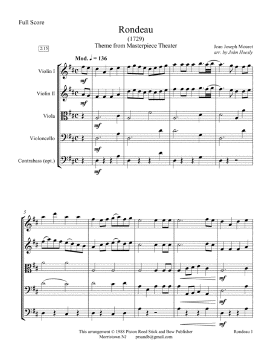 Rondeau- string quartet with optional bass String Quartet scores gallery preview page 1