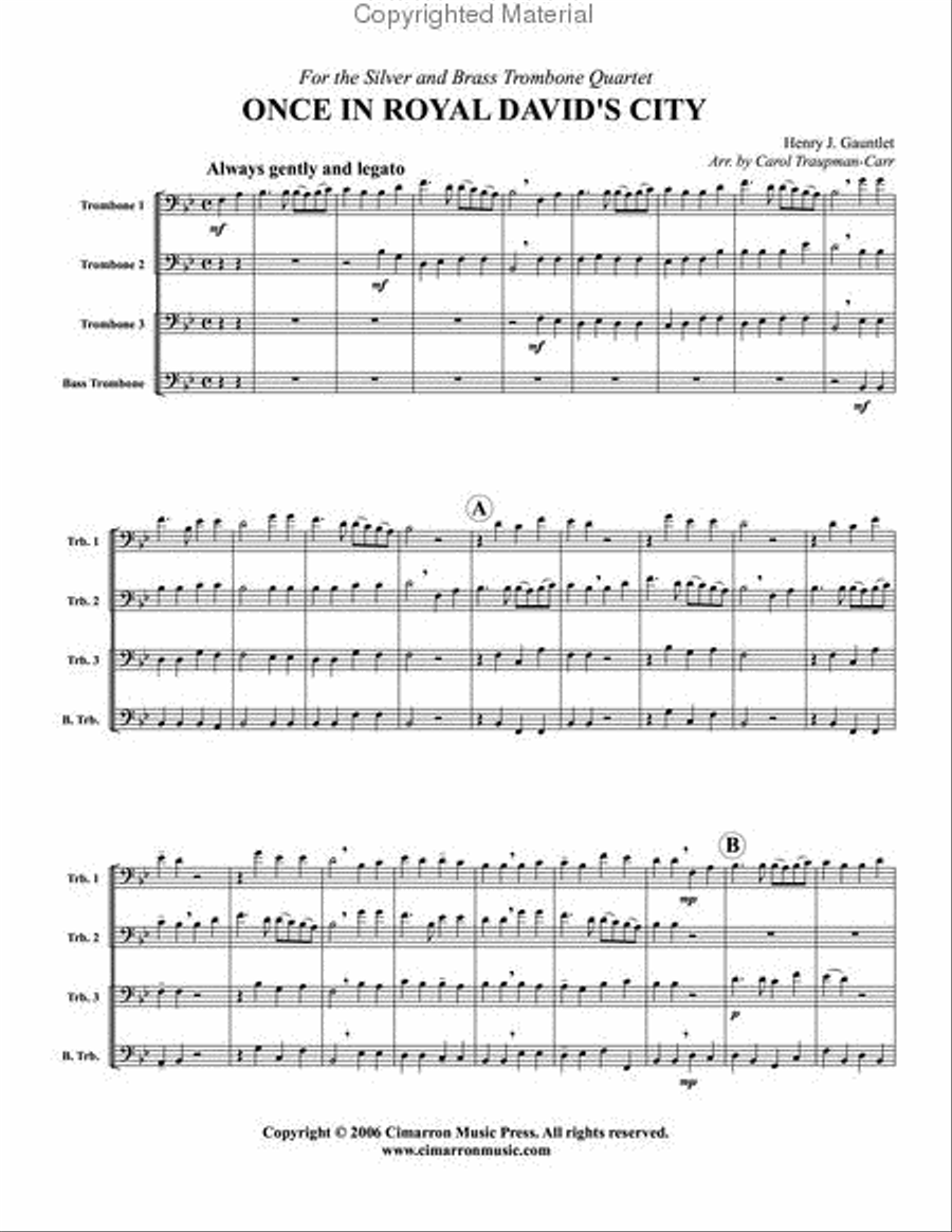 Once in Royal David's City Trombone Quartet scores gallery preview page 2