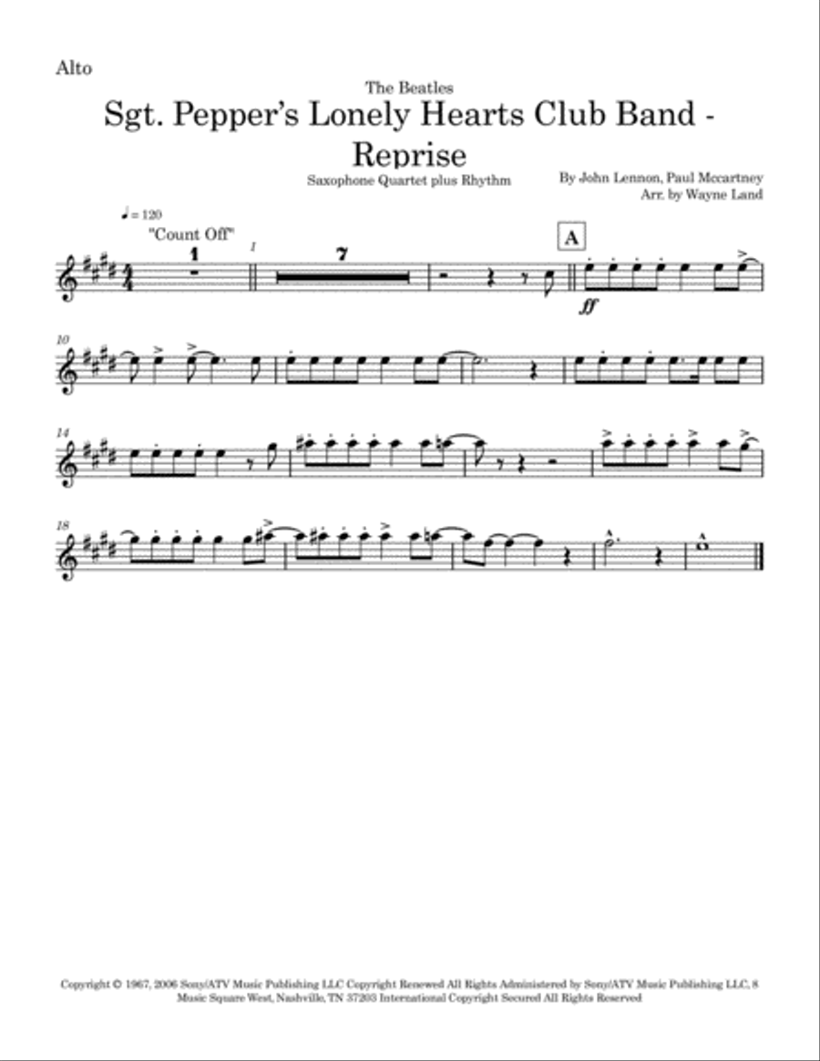 Sgt. Pepper's Lonely Hearts Club Band (reprise) Saxophone Quartet scores gallery preview page 4