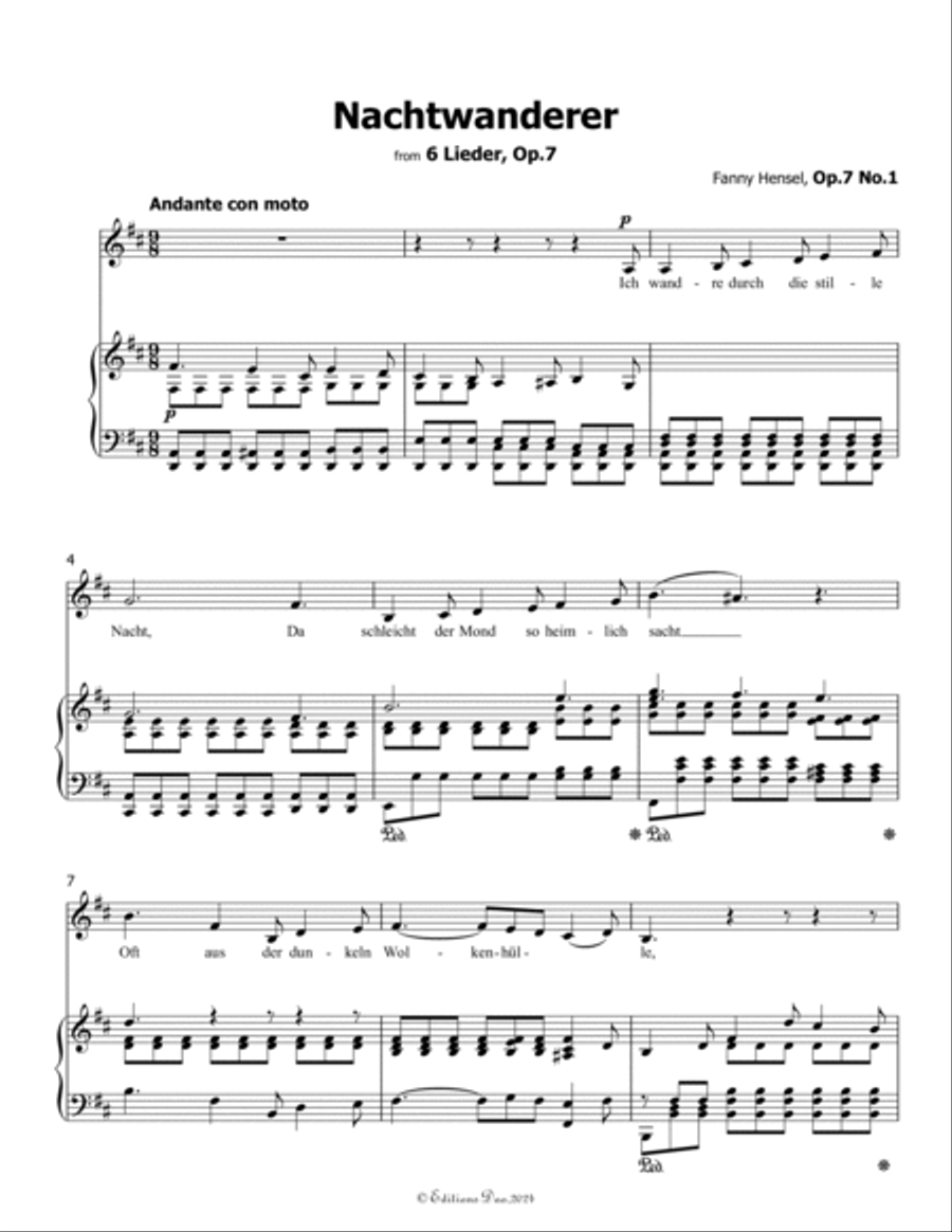 Nachtwanderer, by Fanny Hensel, in D Major Voice scores gallery preview page 3