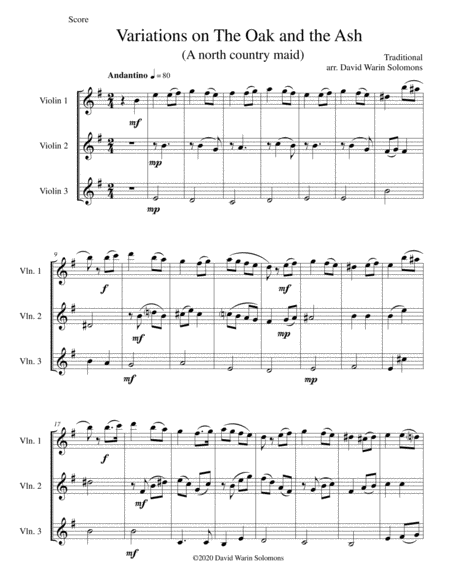 Variations on The Oak and the Ash (A north country Maid) for violin trio image number null