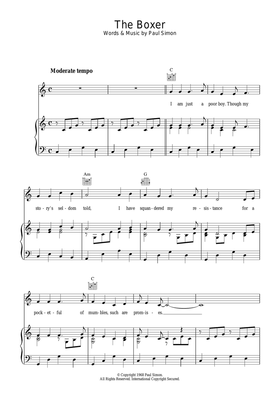 The Boxer Piano, Vocal, Guitar scores gallery preview page 1