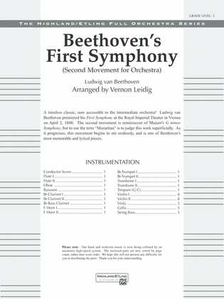 Book cover for Beethoven's First Symphony, Second Movement: Score