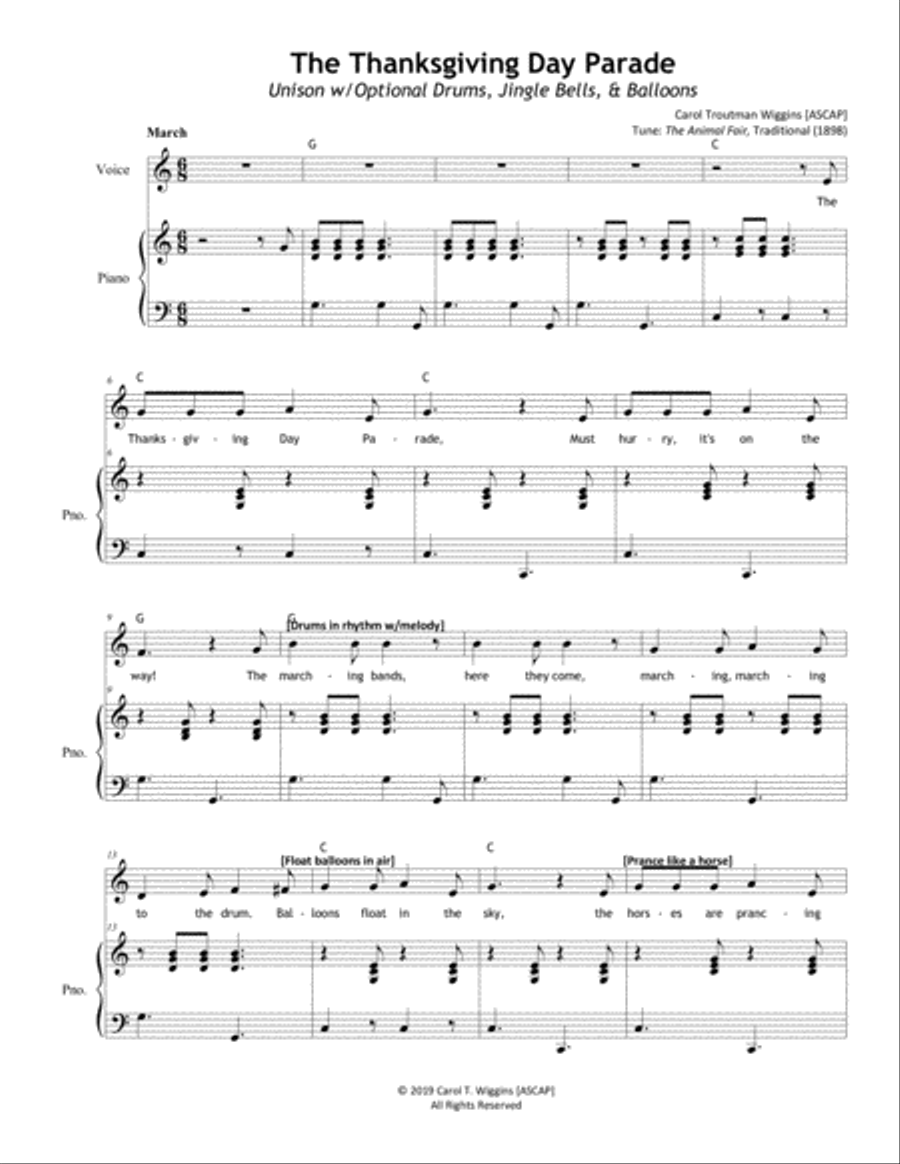 The Thanksgiving Day Parade Unison Choir scores gallery preview page 1