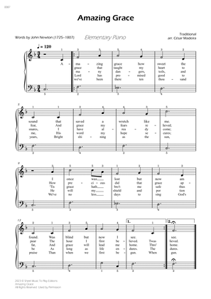 Amazing Grace - Elementary Piano - W/Lyrics (Full Score)