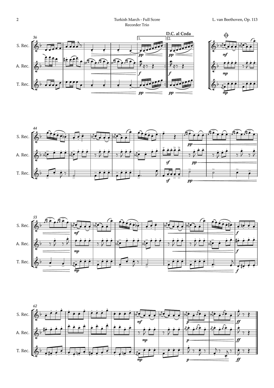 Turkish March by Beethoven for Recorder Trio Recorder scores gallery preview page 3