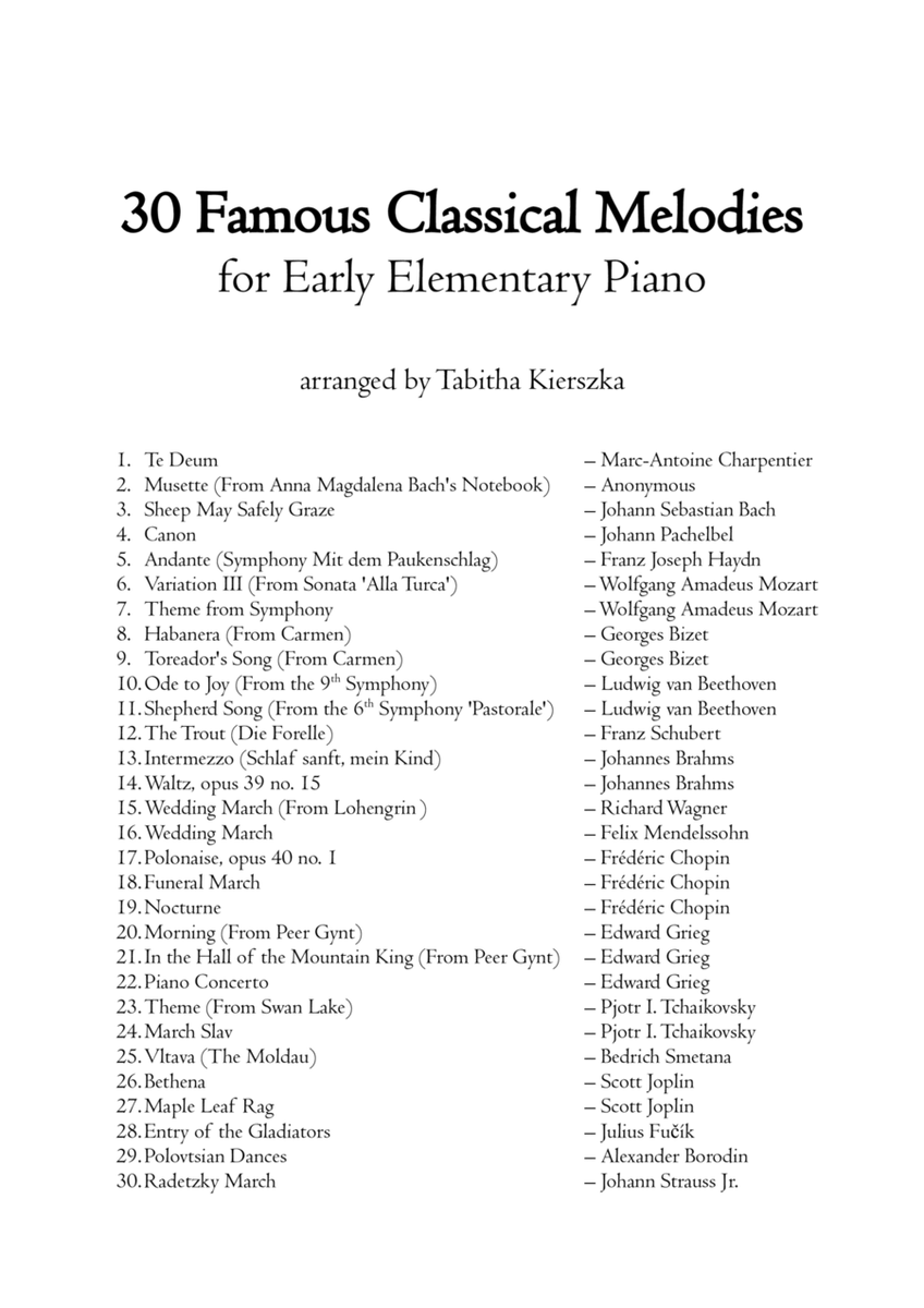 30 Famous Classical Melodies - early elementary piano image number null