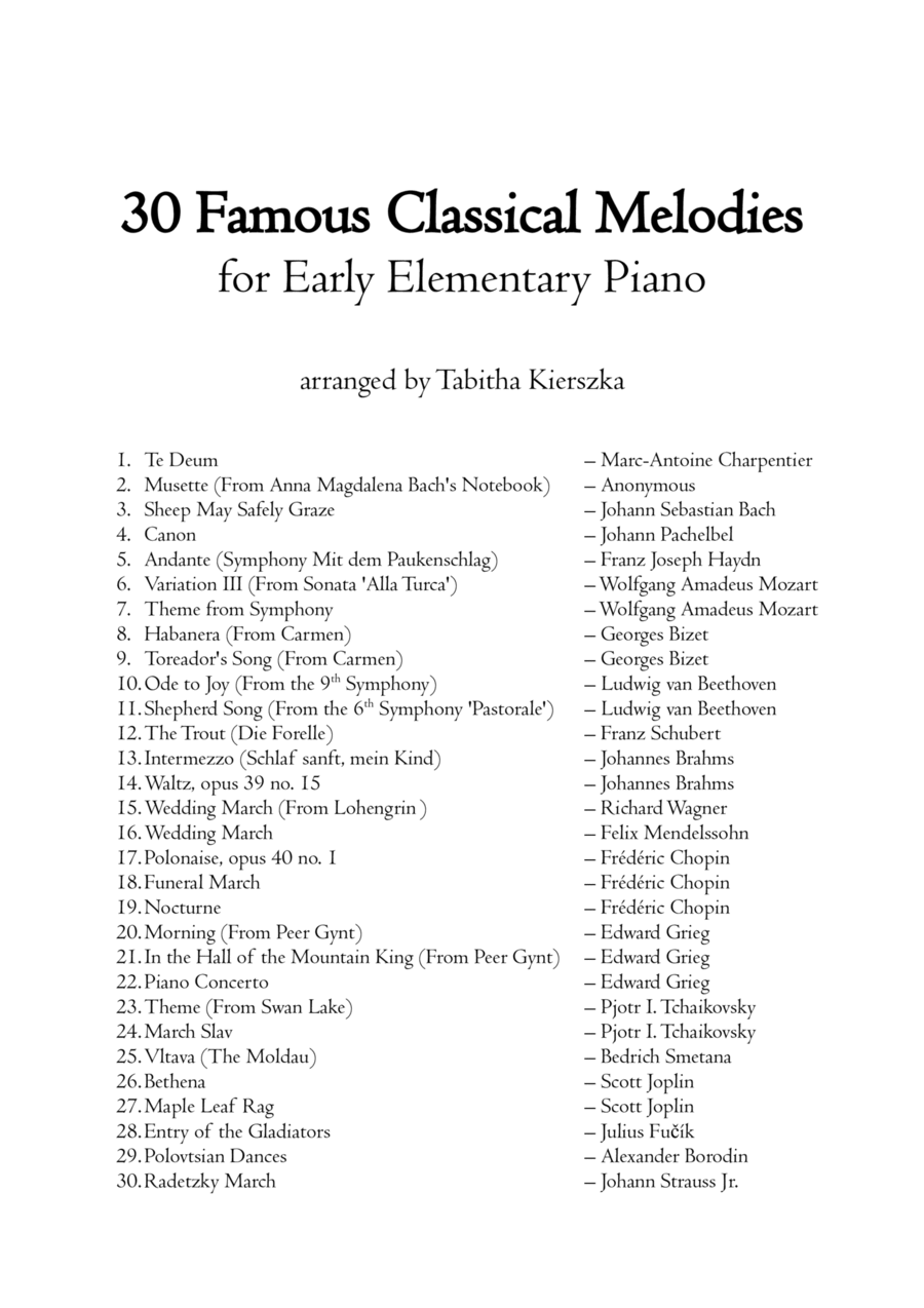 30 Famous Classical Melodies - early elementary piano Piano Method scores gallery preview page 1