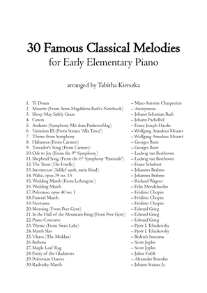 Book cover for 30 Famous Classical Melodies - early elementary piano