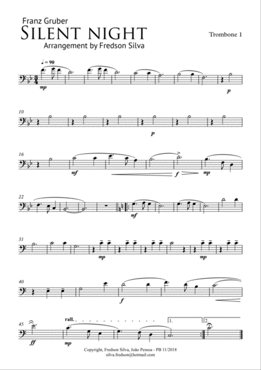 Silent Night for Trombone Quartet Trombone Quartet scores gallery preview page 4