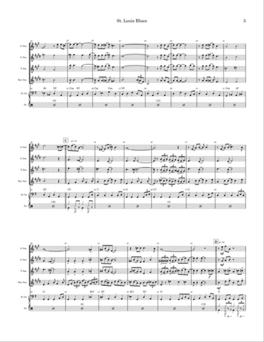 St. Louis Blues (Sax Quartet) Saxophone Quartet scores gallery preview page 3