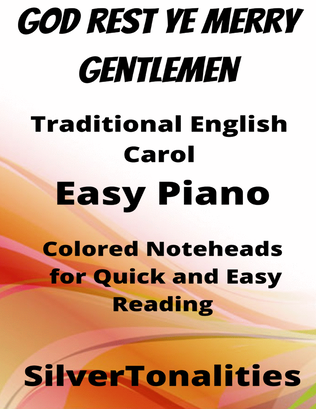 God Rest Ye Merry Gentlemen Easy Piano Sheet Music with Colored Notation
