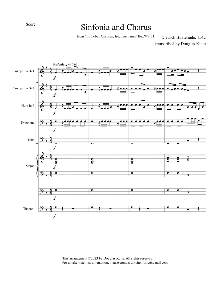 "Sinfonia and Chorus" (from 'Ihr lieben Christen') - brass quintet, organ or piano, opt timpani image number null
