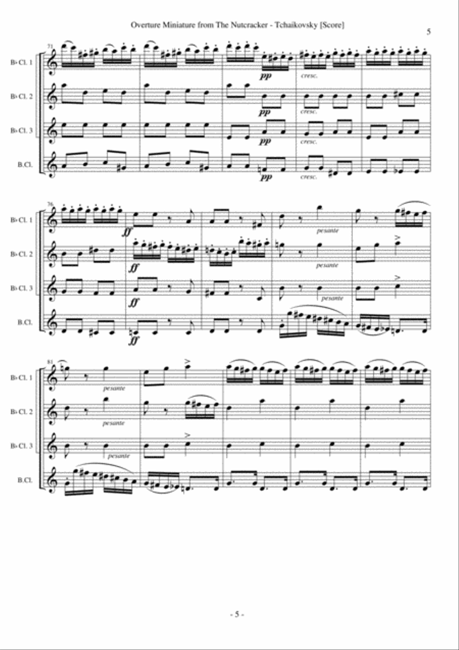 Overture Miniature from The Nutcracker (Clarinet Quartet) Clarinet Quartet scores gallery preview page 5
