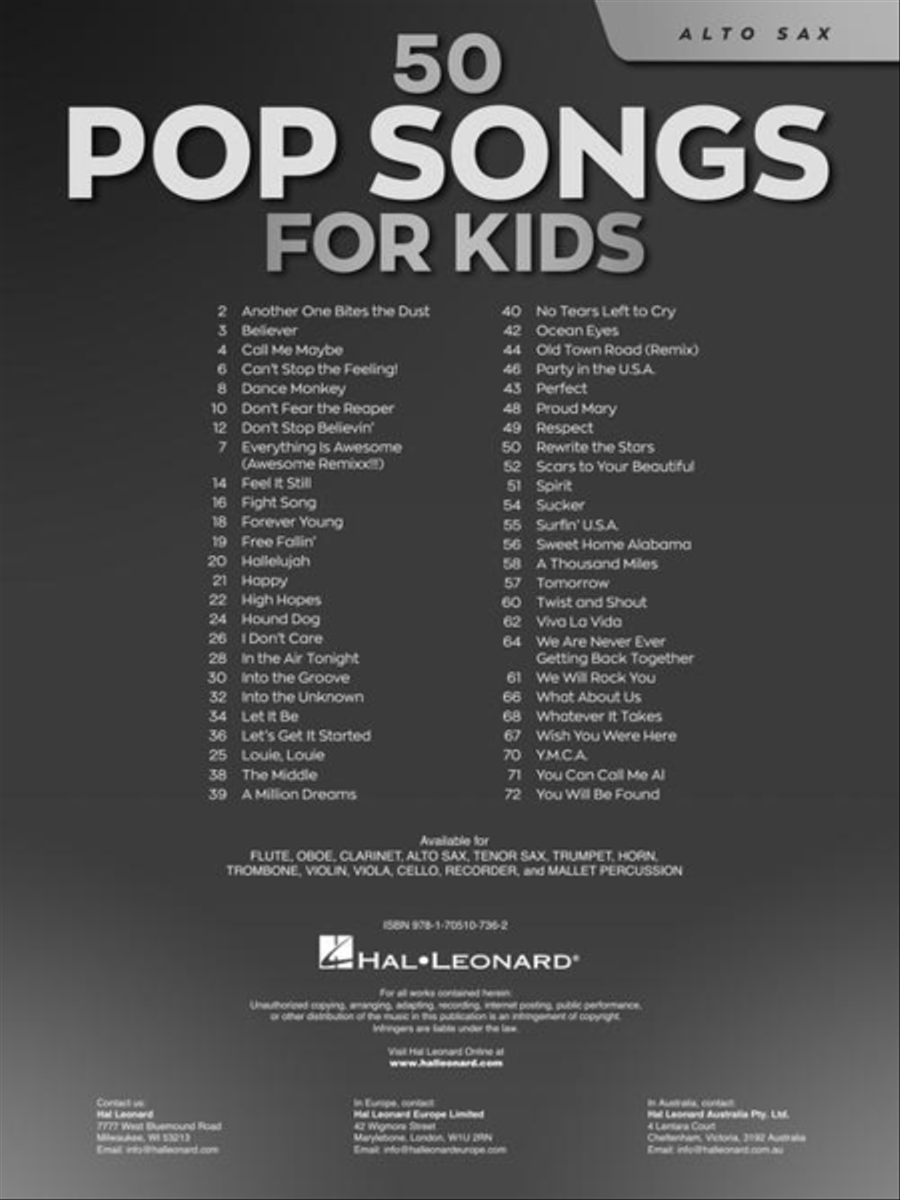 50 Pop Songs for Kids Alto Saxophone scores gallery preview page 3