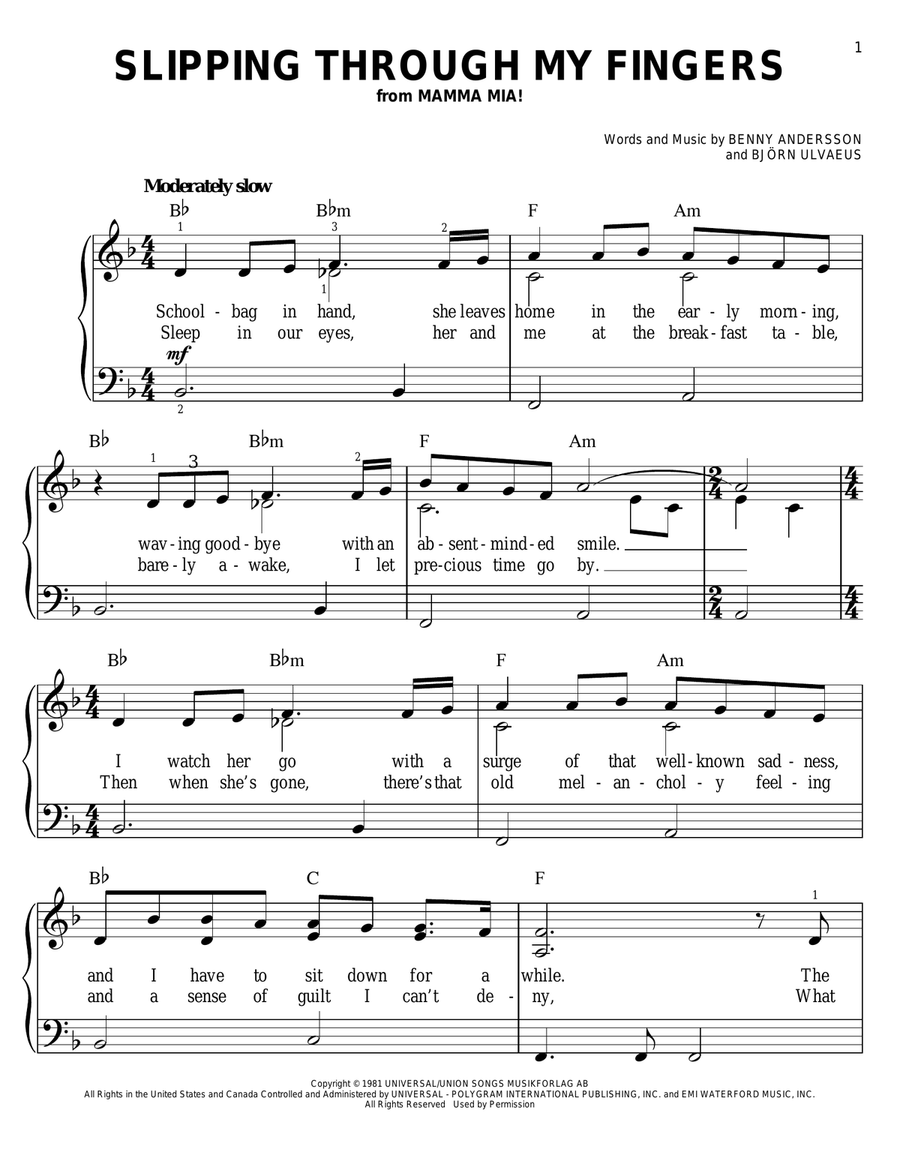 Slipping Through My Fingers Easy Piano scores gallery preview page 1
