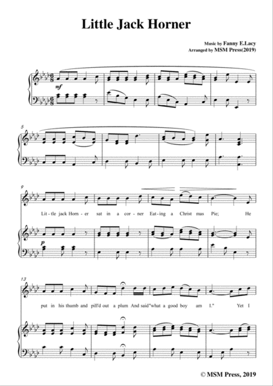 Fanny E.Lacy-Little Jack Horner,in A flat Major,for Voice and Piano Voice Solo scores gallery preview page 3