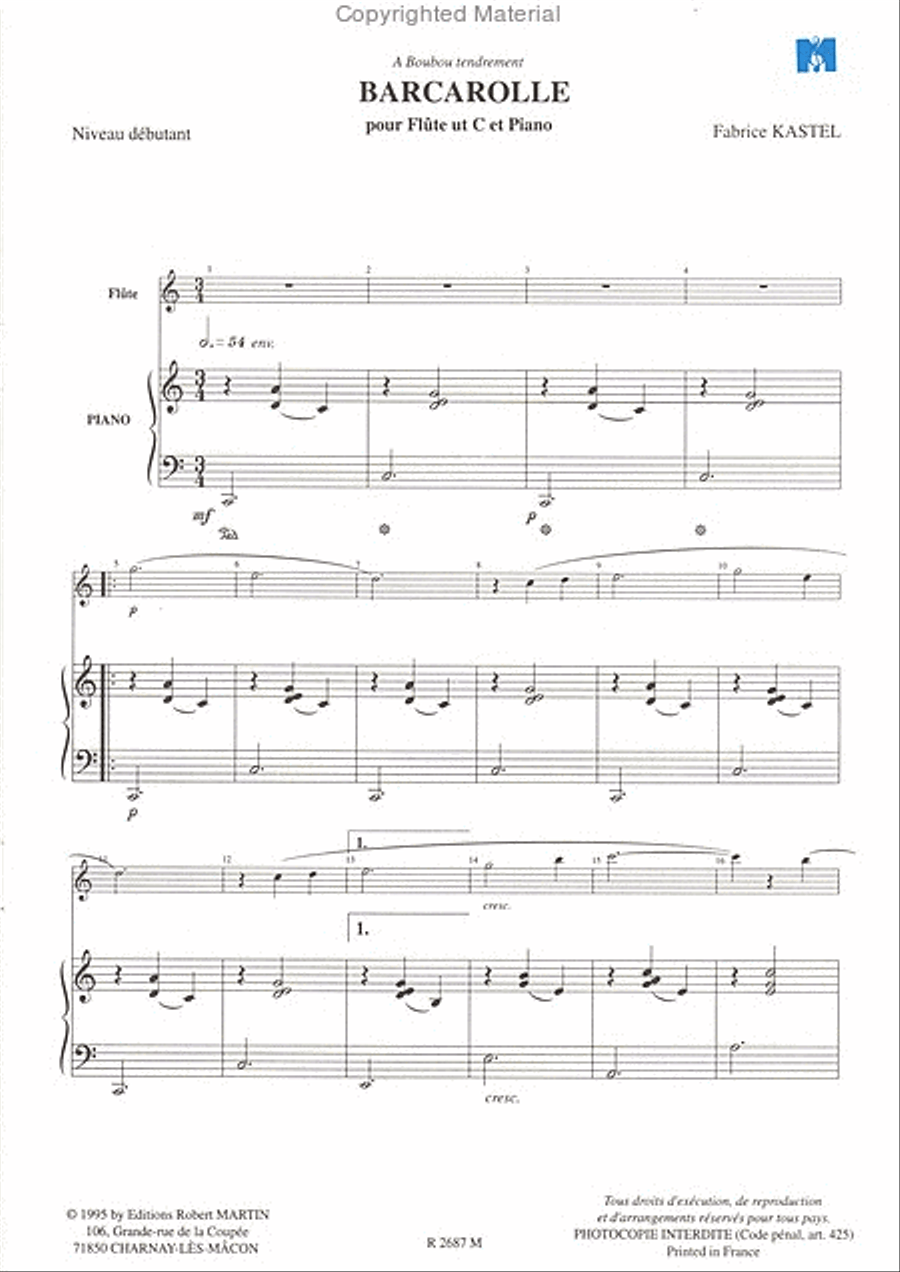Barcarolle, pour flûte Barcarolle, pour flûte Piano Accompaniment scores gallery preview page 2