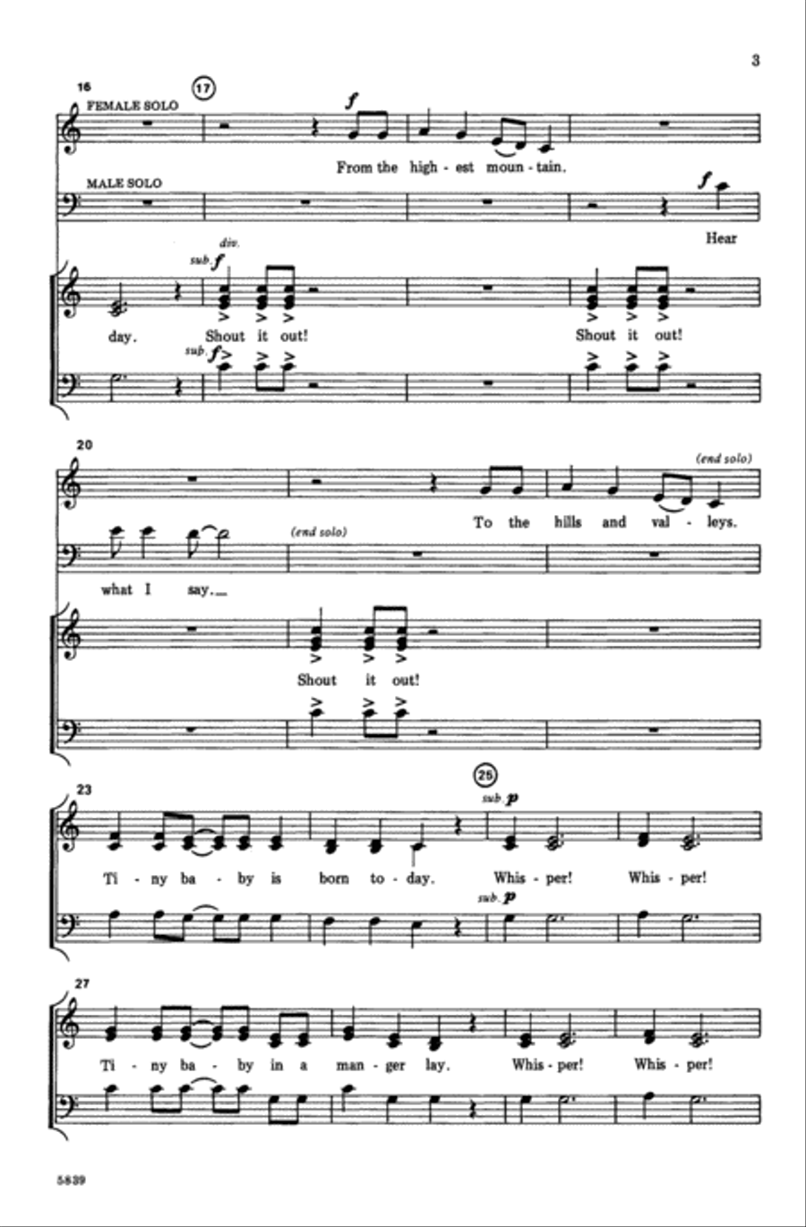 Whisper! Whisper! (Baby Born Today) 3-Part scores gallery preview page 3