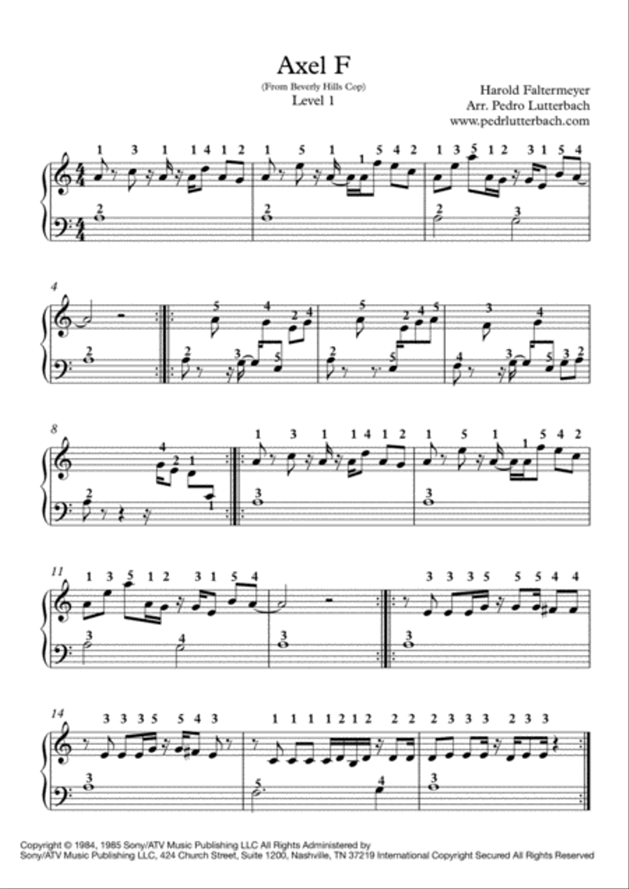 Axel F Easy Piano scores gallery preview page 1