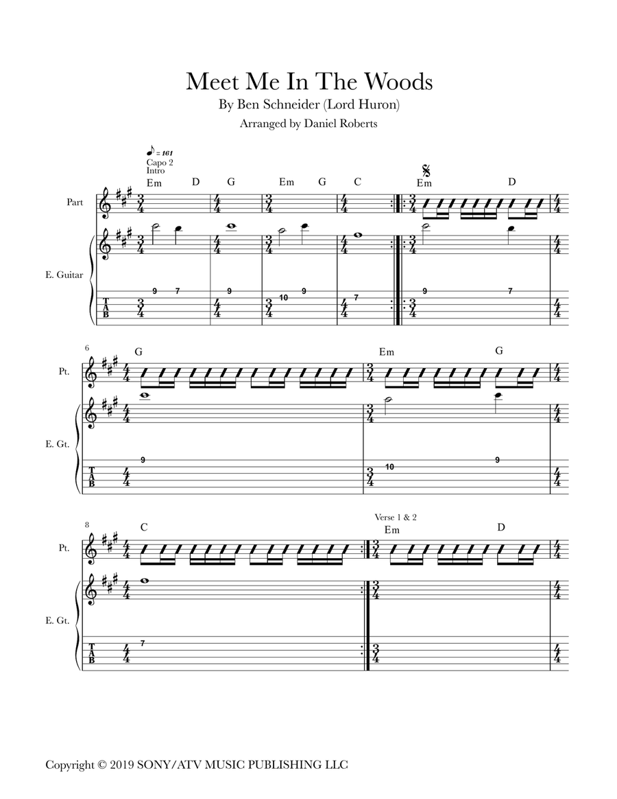 Meet Me In The Woods Guitar Tablature scores gallery preview page 1