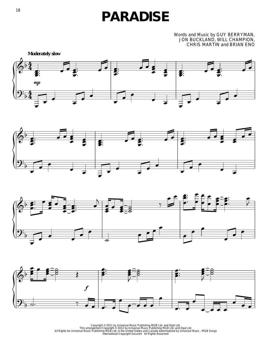 Paradise Piano Solo scores gallery preview page 1