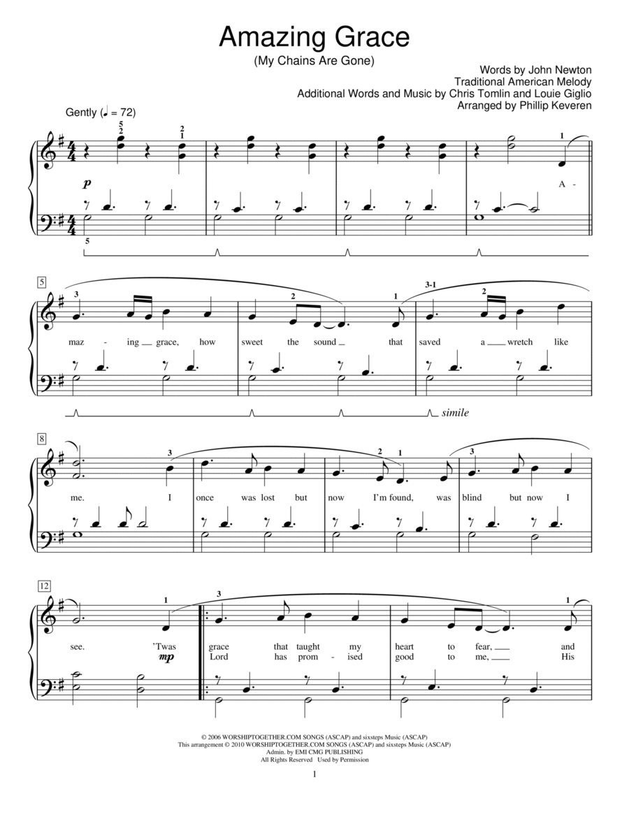 Amazing Grace (My Chains Are Gone) (arr. Phillip Keveren) Piano Method scores gallery preview page 1