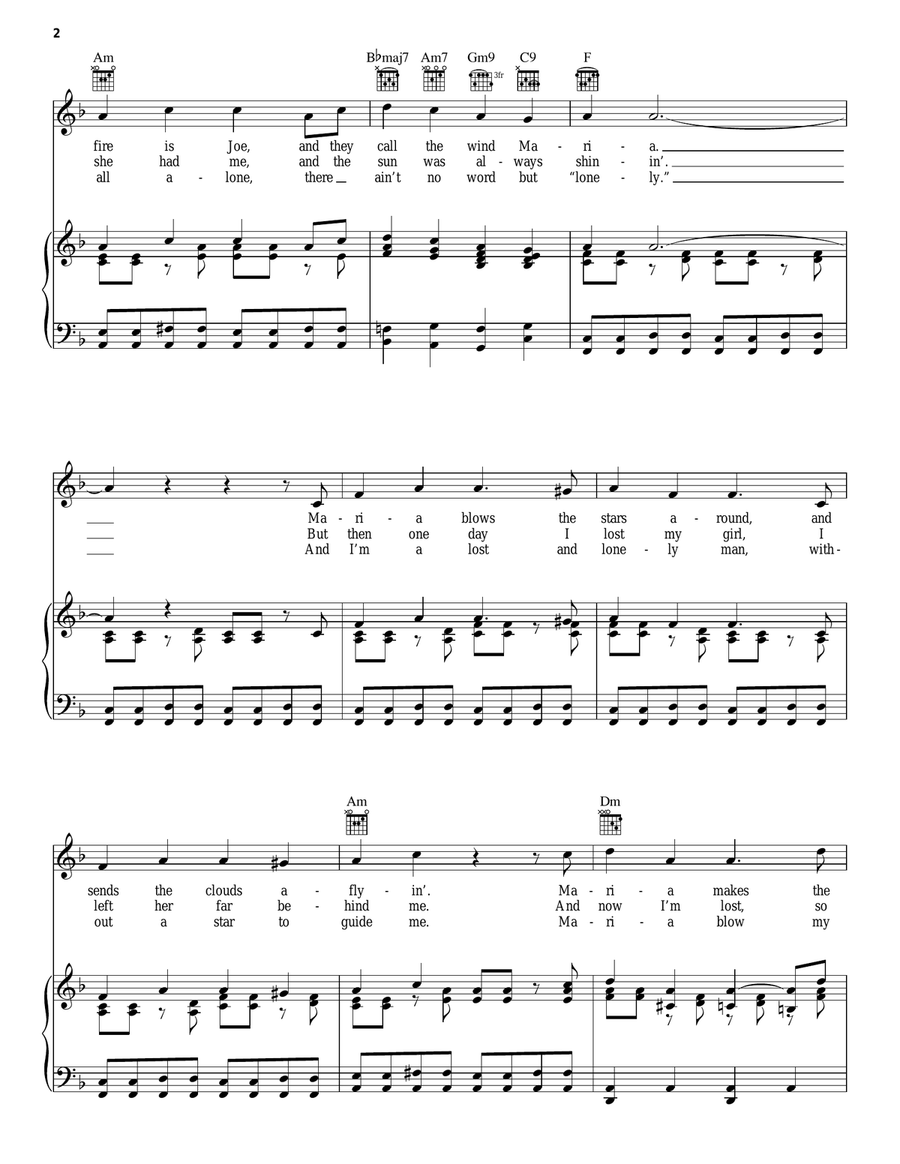 They Call The Wind Maria Piano, Vocal, Guitar scores gallery preview page 2
