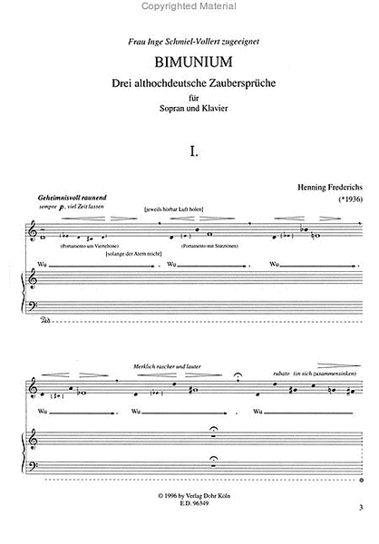 Bimunium (1984) -Drei althochdeutsche Zaubersprüche für Sopran (Mezzo) und Klavier-