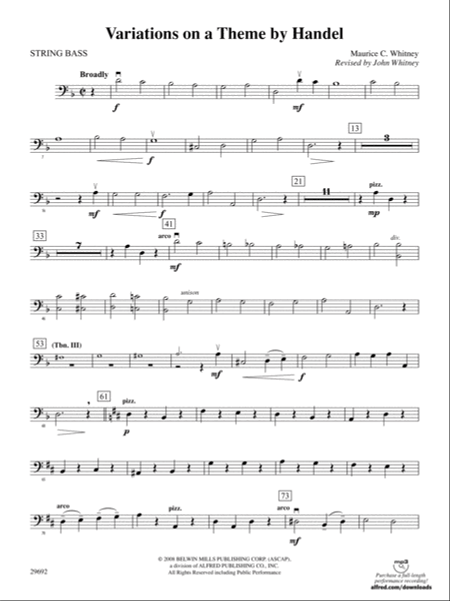 Variations on a Theme by Handel: String Bass Full Orchestra scores gallery preview page 1