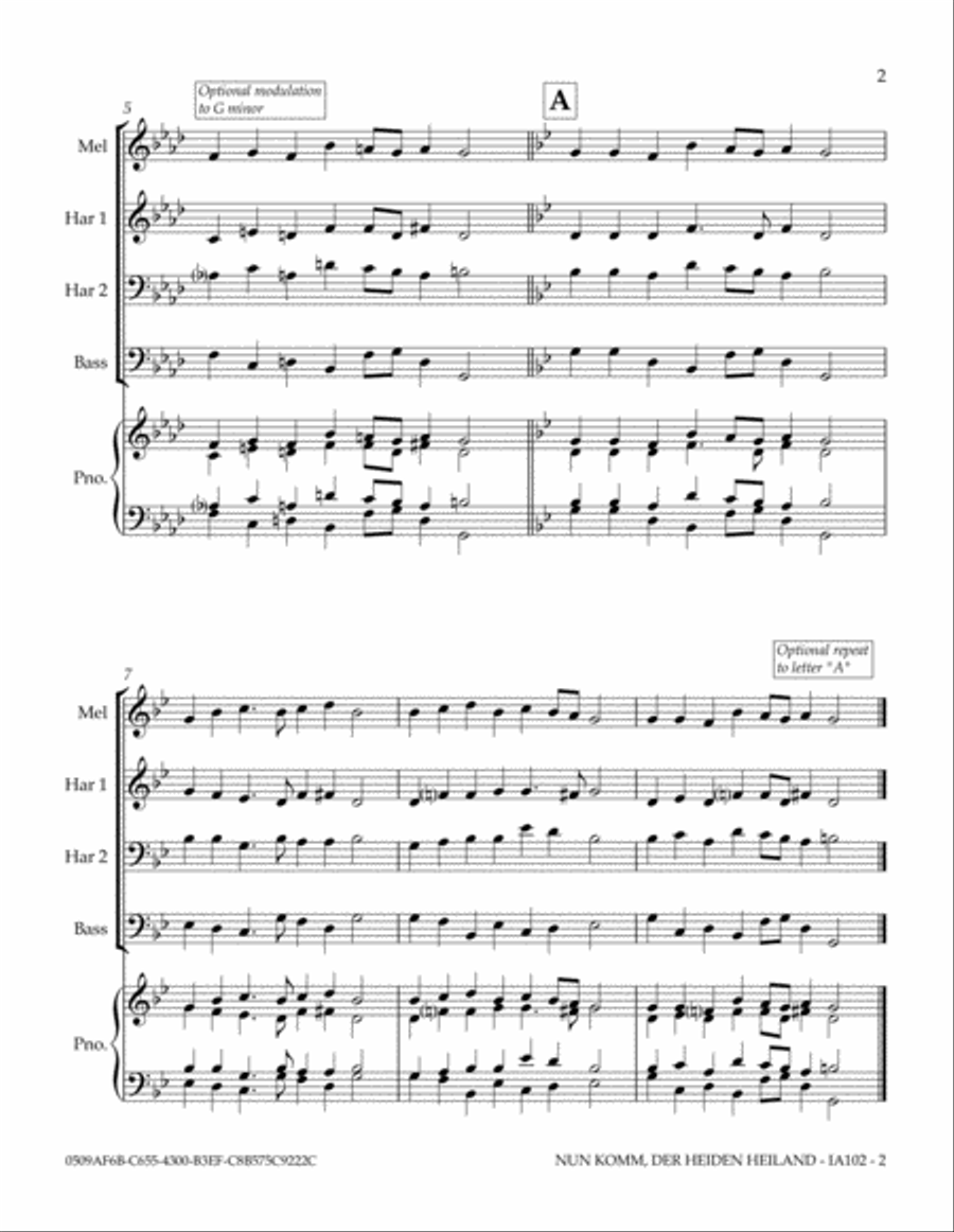 NUN KOMM, DER HEIDEN HEILAND (Savior of the Nations, Come) Small Ensemble scores gallery preview page 3